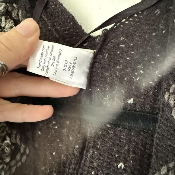 SO Sweater Y2k Small Black Gray Zigzag Textured Open Front Boho Cardigan Cozy - Picture 6 of 10